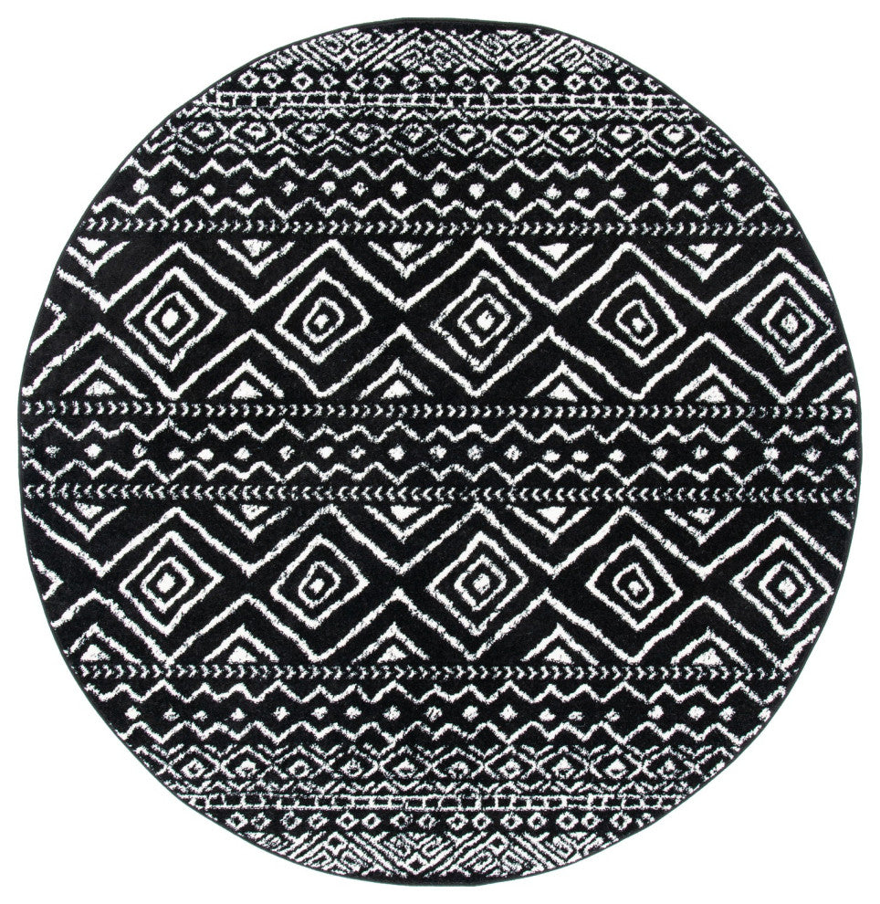 Safavieh Tulum Tul267Z Moroccan Rug, Black and Ivory, 6'7"x6'7" Round