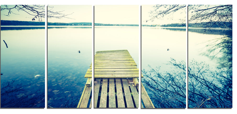 Sunset Over Tranquil Lake, Bridge Canvas Art Print, 60"x28", 5 Panels