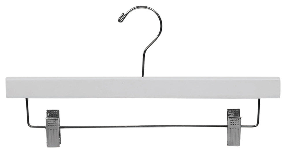 White Rubberized Wooden Pant Hanger With Adjustable Clips, Box of 50
