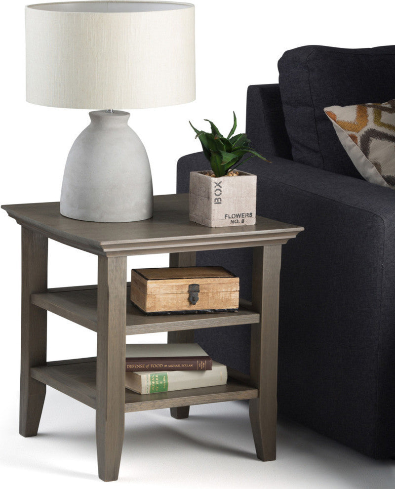Acadian Solid Wood 19" Square Rustic End Table, Farmhouse Gray