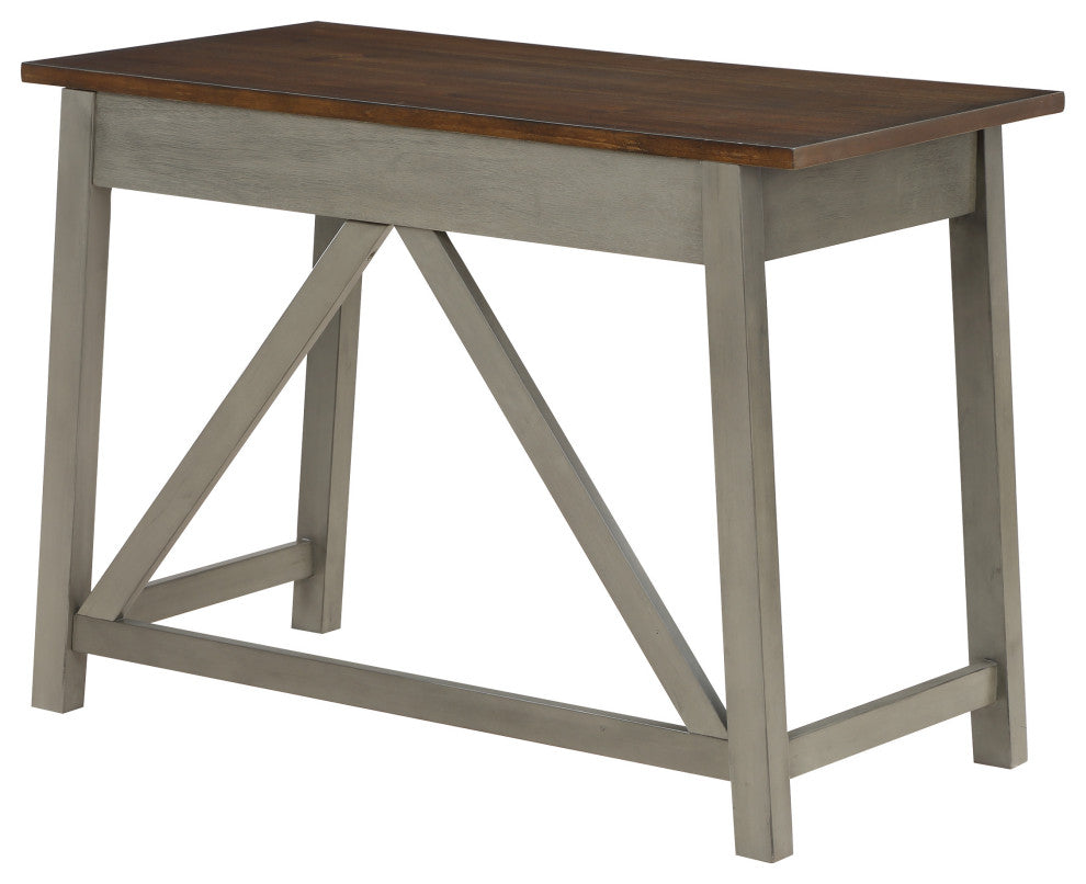 Milford Rustic Writing Desk With Drawers, Slate Gray Finish