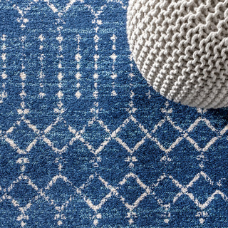 Moroccan HYPE Boho Vintage Diamond Runner Rug, Blue/White, 2 X 8