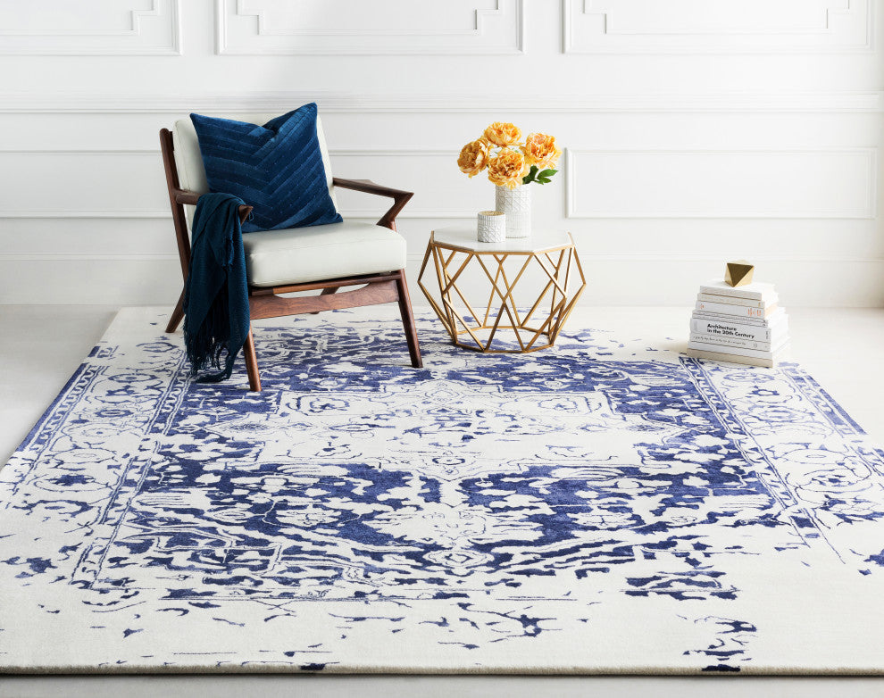 Surya Temple TML-1004 10'x14' Rug, Dark Blue/Cream