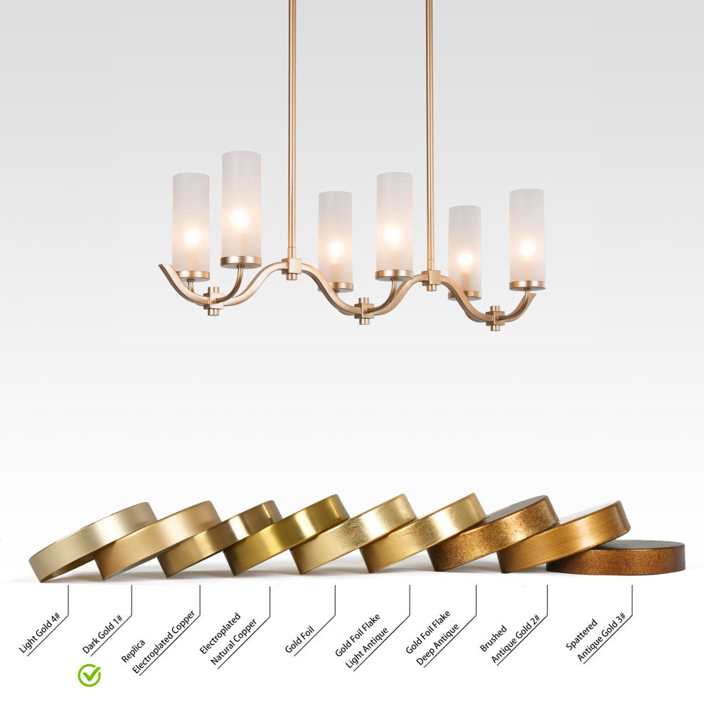 LNC 6-Light Modern Gold and Frosted Glass Linear Pendant for Kitchen
