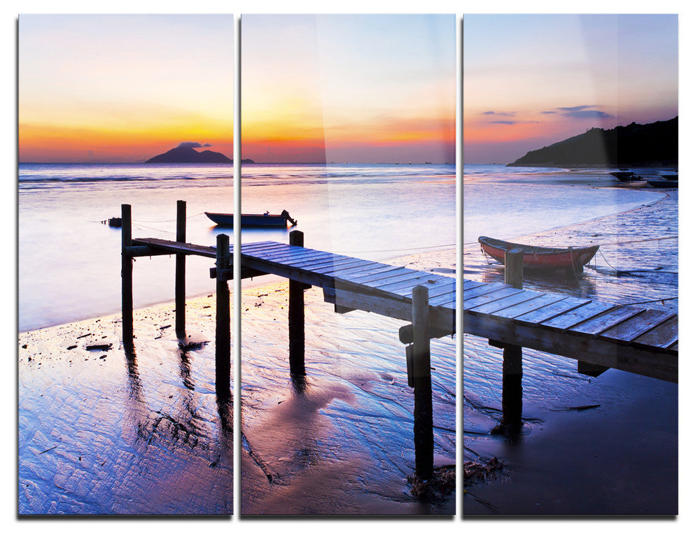 "Old Wooden Pier at Sunset" Photo Metal Wall Art, 3 Panels, 36"x28"