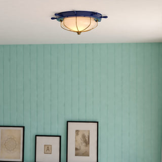 Orleans Navy Blue Gold Coastal Ship Wheel Indoor Outdoor Ceiling Light Fixture, Navy Blue and Matte Gold