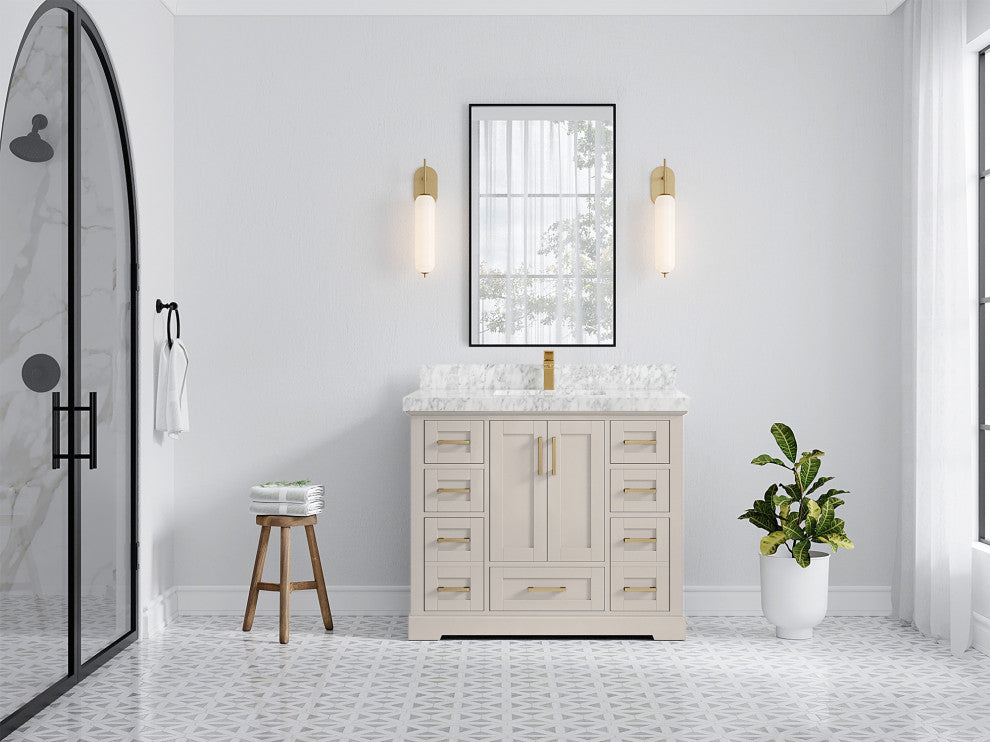 Boston 42" Single Sink Bath Vanity in Fine Grain 2" Carrara Marble