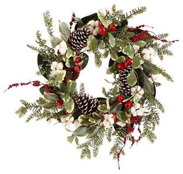Cotton Pinecone Wreath 24"