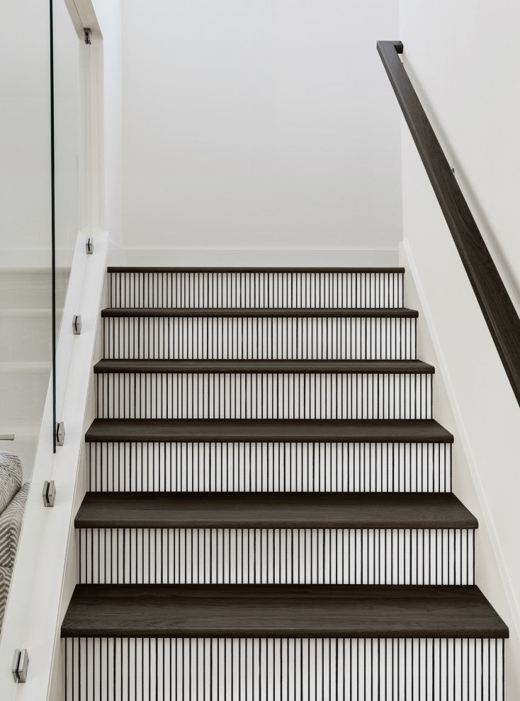 Painted Vertical Lines Peel and Stick Stair Riser Strips, Black, 48"x6", Set of 6
