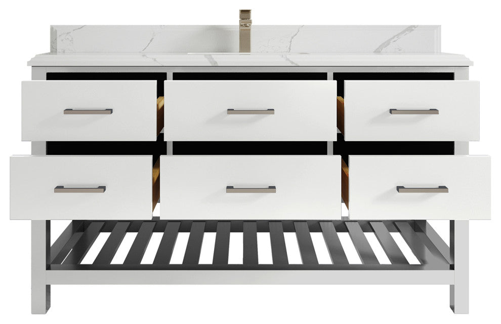Parker 60 Single Sink Bathroom Vanity in White 1.5" Calacatta Laza