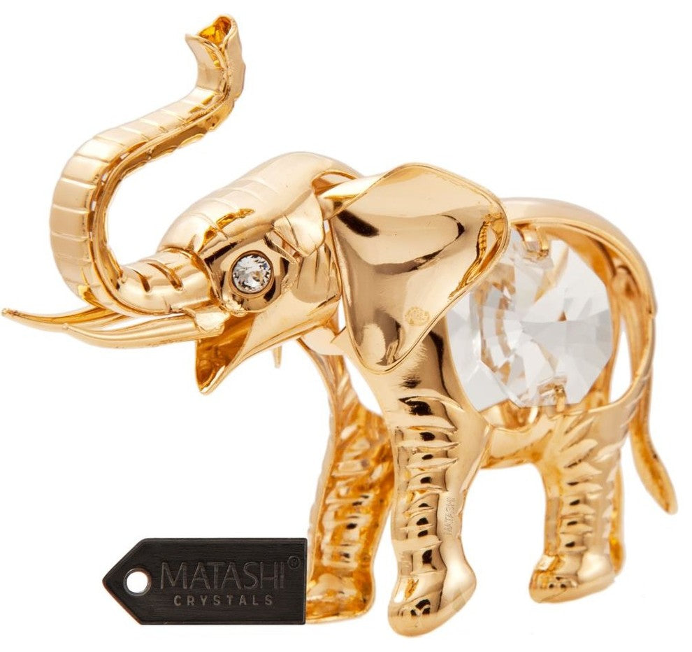 24K Gold Plated Crystal Studded Baby Elephant Ornament