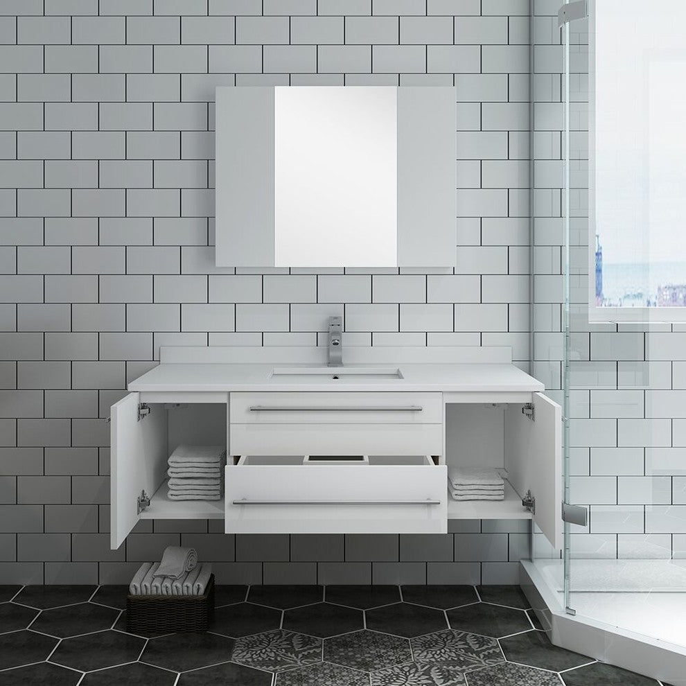 Fresca Lucera 48" Wall Hung Bathroom Vanity w/ Medicine Cabinet, White, Undermou