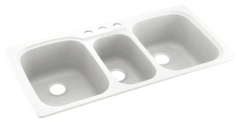 Swan 44x22x9 Solid Surface Kitchen Sink, 3-Hole, White