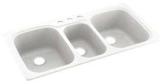 Swan 44x22x9 Solid Surface Kitchen Sink, 3-Hole, White