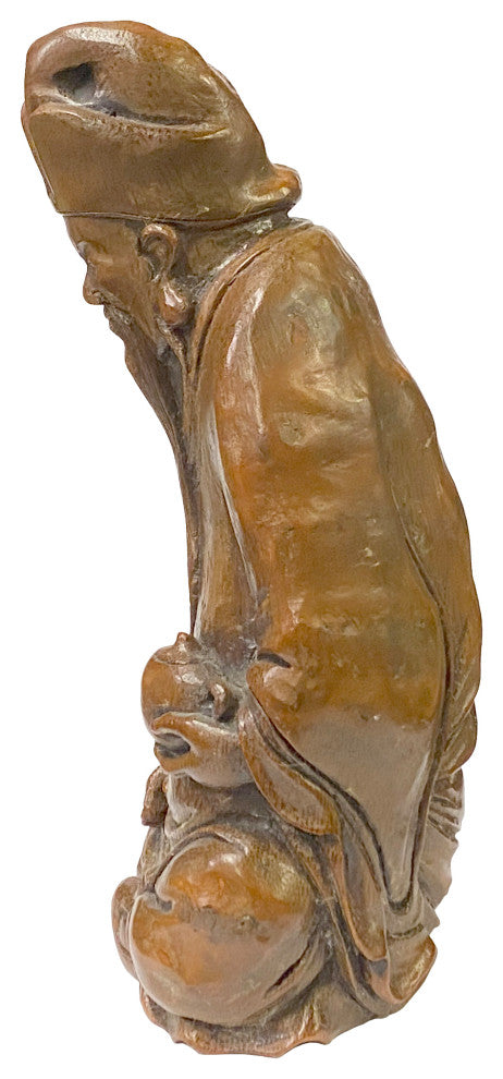 Chinese Bamboo Carved Old Man Scholar Meditation Figure, Hws2179