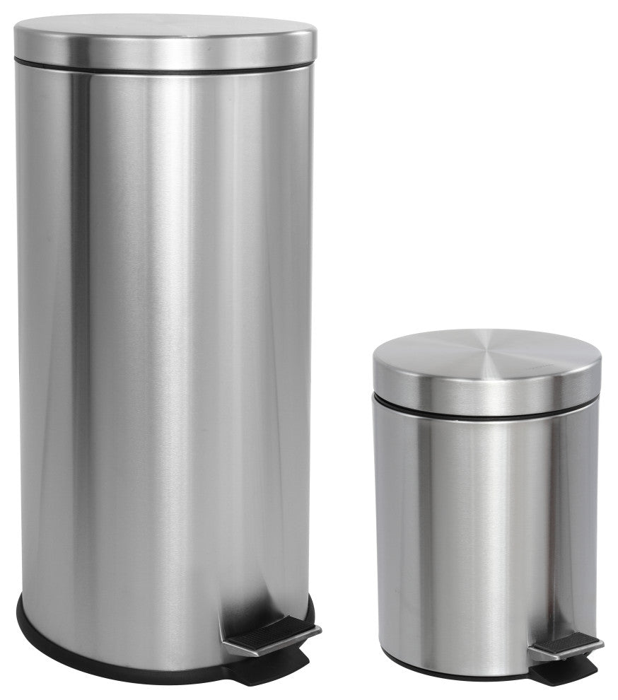 Oscar 8-Gallon Step-Open Trash Can With Mini Trash Can, Stainless Steel