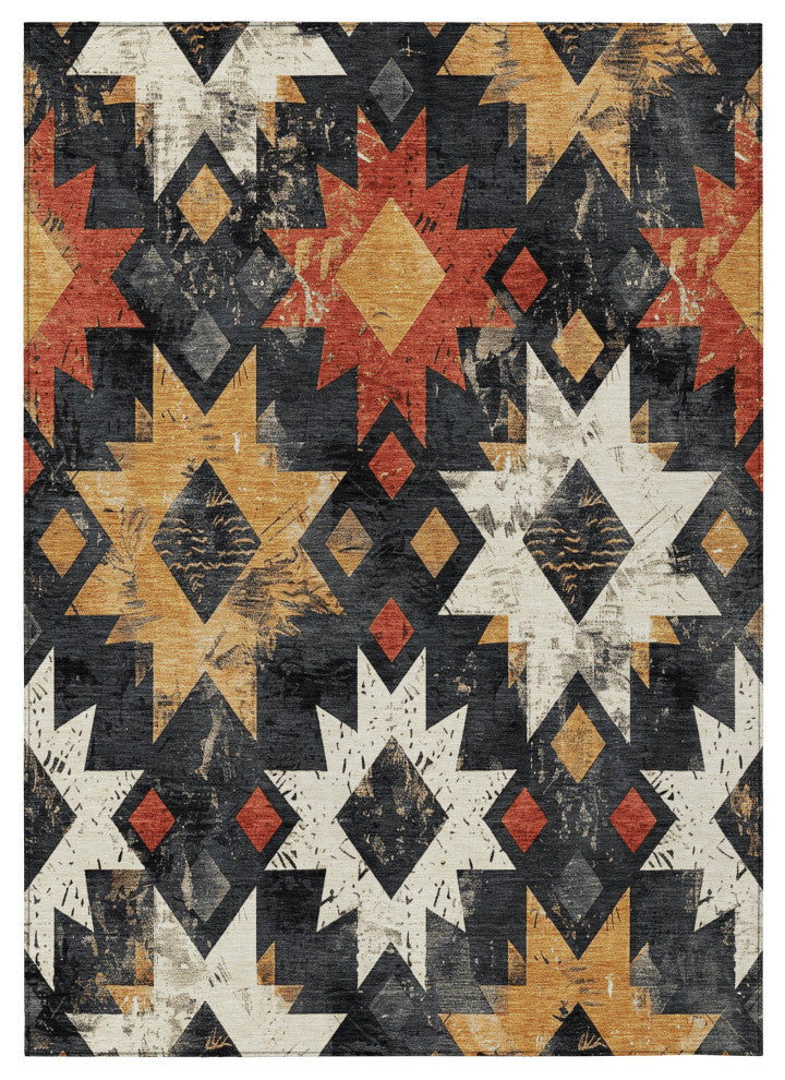 Machine Washable Indoor/Outdoor Chantille ACN1879 Black 5' x 7'6" Rug