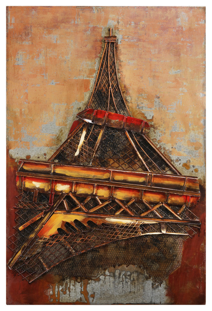 Eiffel Tower Wall Art Primo Mixed Media Hand Painted Iron Wall Sculpture 48x32