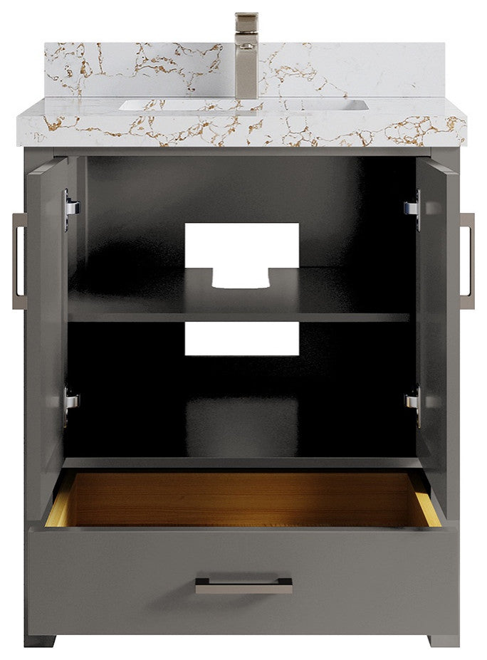 Malibu 30 Single Sink Bath Vanity in Elephant Skin Gray 2" Viola Gold