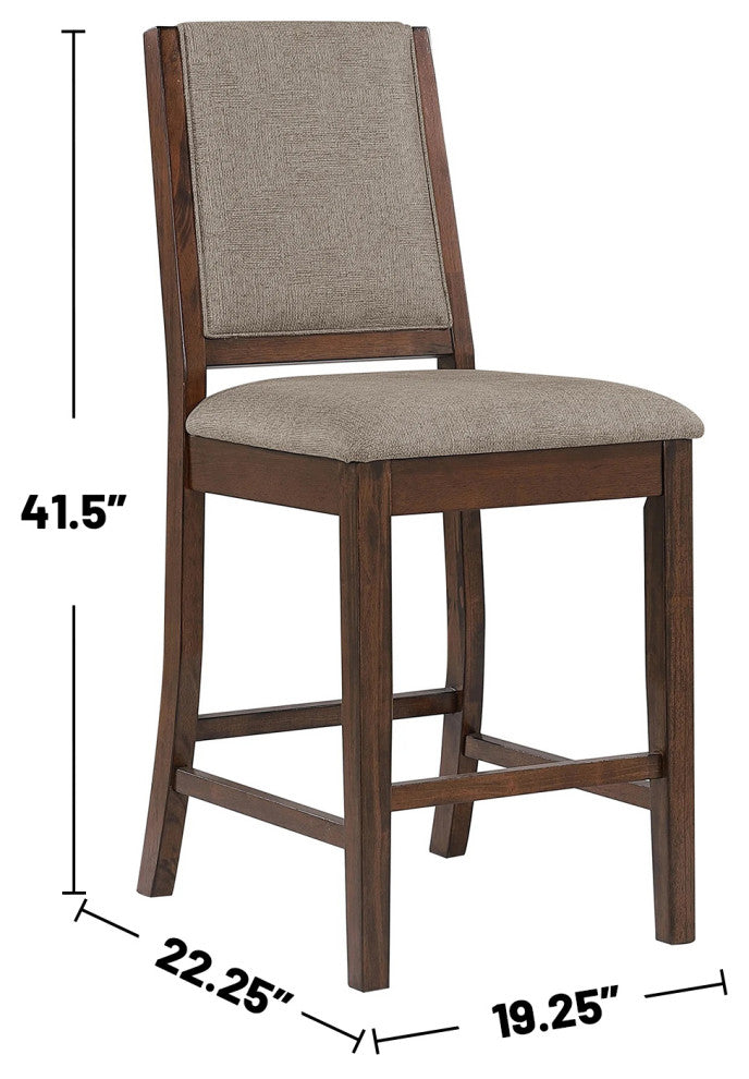 Set of 2 Upholstered Counter Chairs With Footrest, Mango Oak and Beige