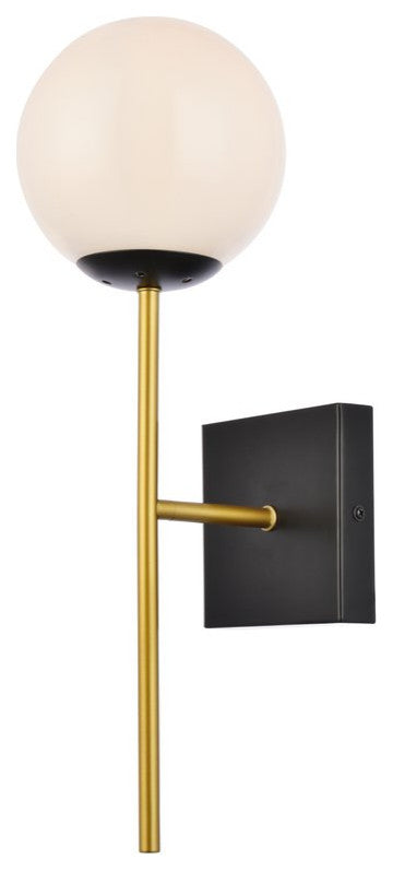 Noah 1-Light Black and Brass and White Glass Wall Sconce
