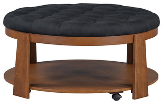 Gewnee Modern Large Round Ottoman Coffee Table, Black