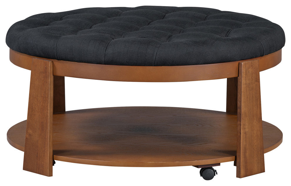 Gewnee Modern Large Round Ottoman Coffee Table, Black
