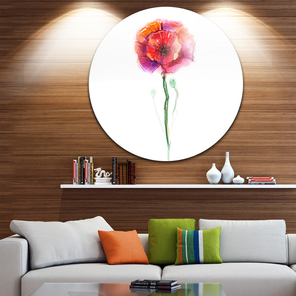Isolated Poppy Flower In Full Bloom, Flower Disc Metal Artwork, 11"