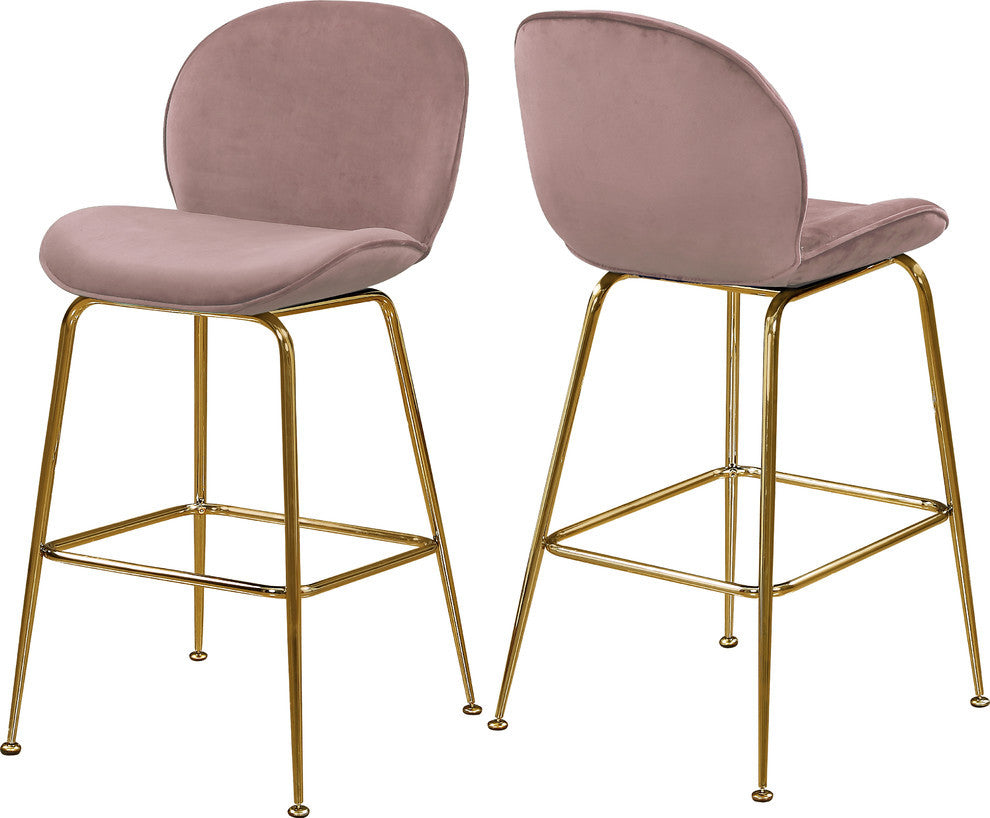 Paris Velvet Upholstered Counter Stool (Set of 2), Pink, Gold Base