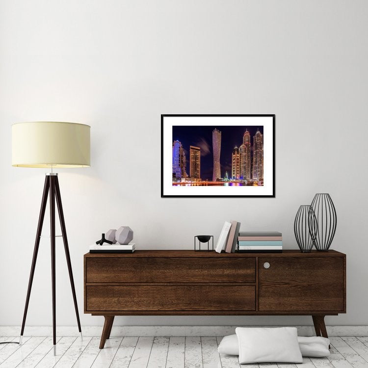"Dubai Marina Night Shot" Framed Digital Print by Vinaya Mohan, 38"x28"