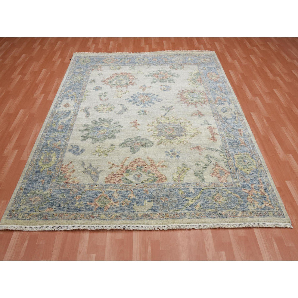 Colorful, Oushak Salt and Pepper Design Pure Wool Hand Knotted Rug, 8'0"x9'9"