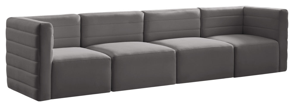 Quincy Velvet Upholstered 4-Piece Modular Sofa, Grey