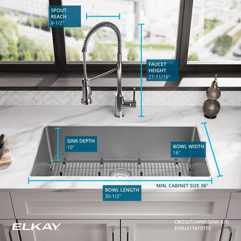 Elkay Crosstown 16 Gauge Stainless Steel Sink Kit with Faucet