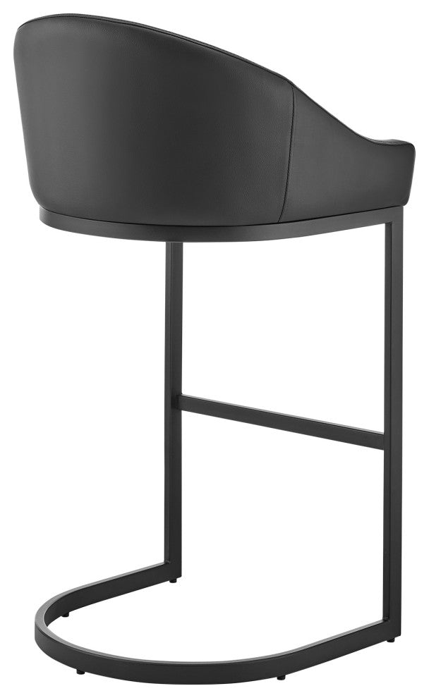 Atherik Bar Stool in Black Metal with Black Faux Leather