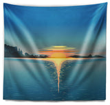 Sea Sinking Sun Seascape Wall Tapestry, 60"x50"
