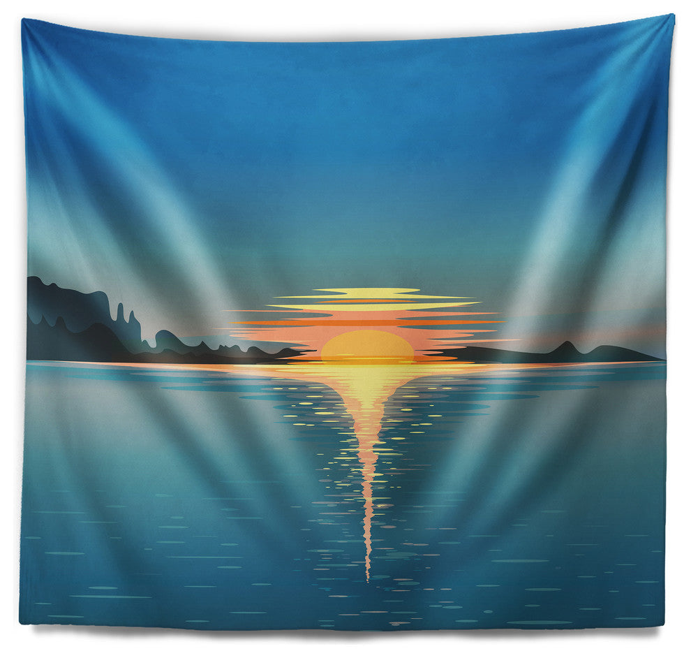 Sea Sinking Sun Seascape Wall Tapestry, 60"x50"