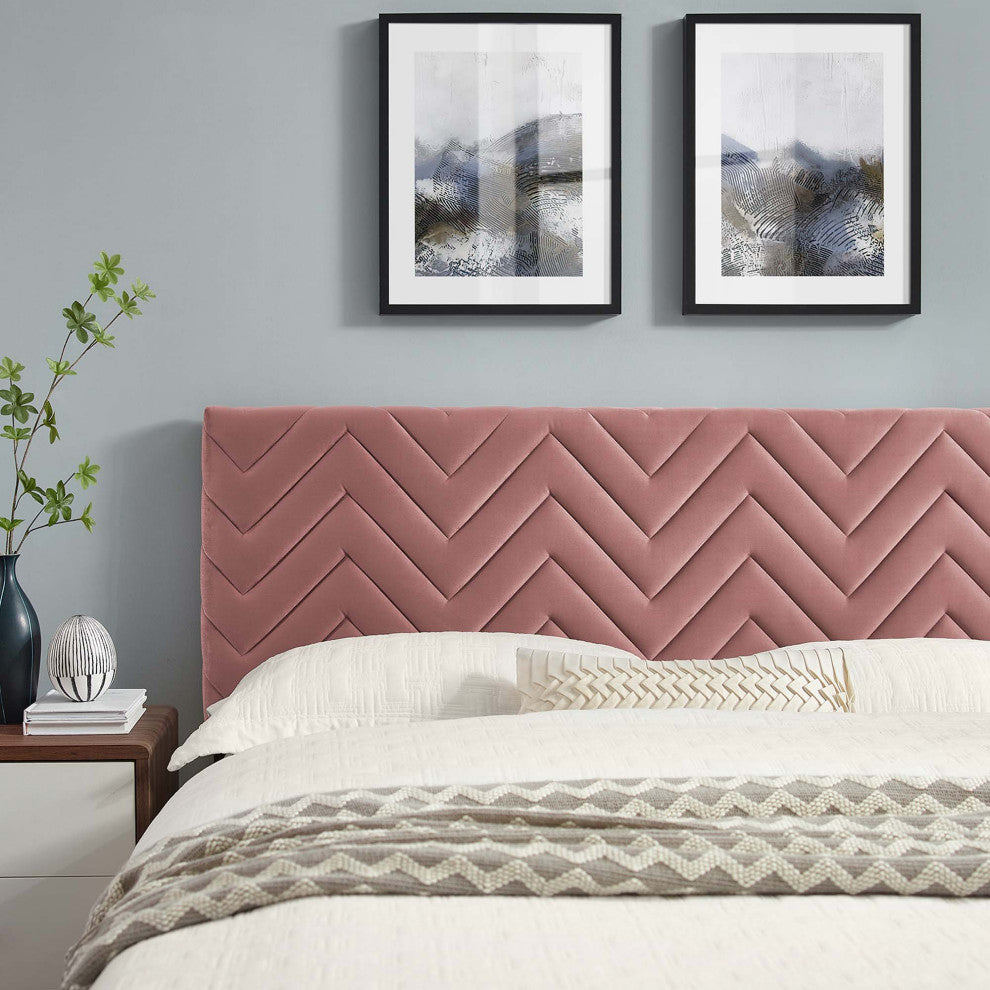 Leah Chevron Tufted Performance Velvet King Platform Bed, Dusty Rose