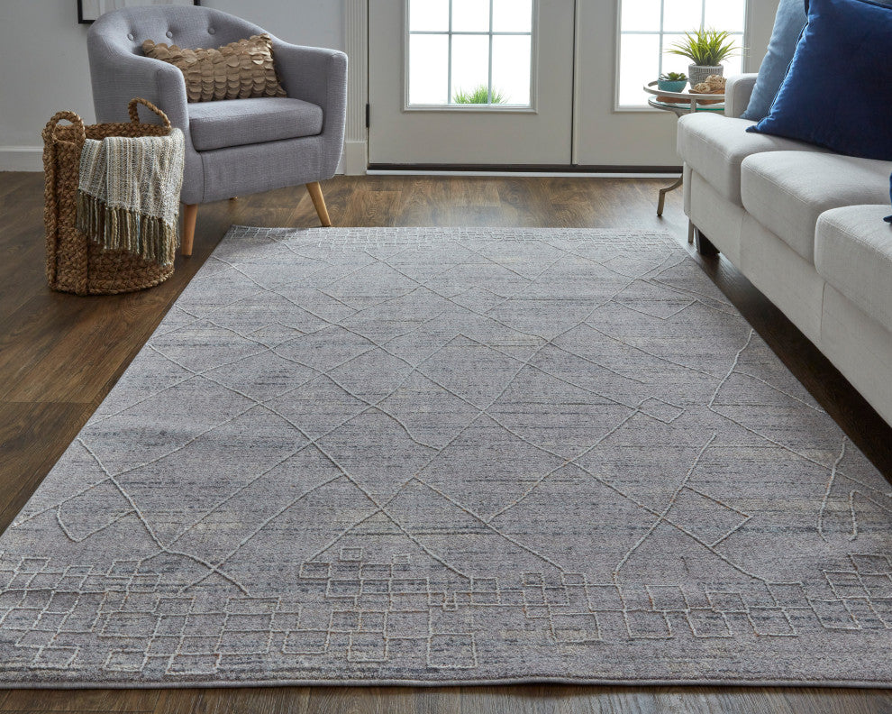 Weave & Wander Edwardo Linear Rug, Gray/Ivory, 1'-8" X 2'-10" Rug
