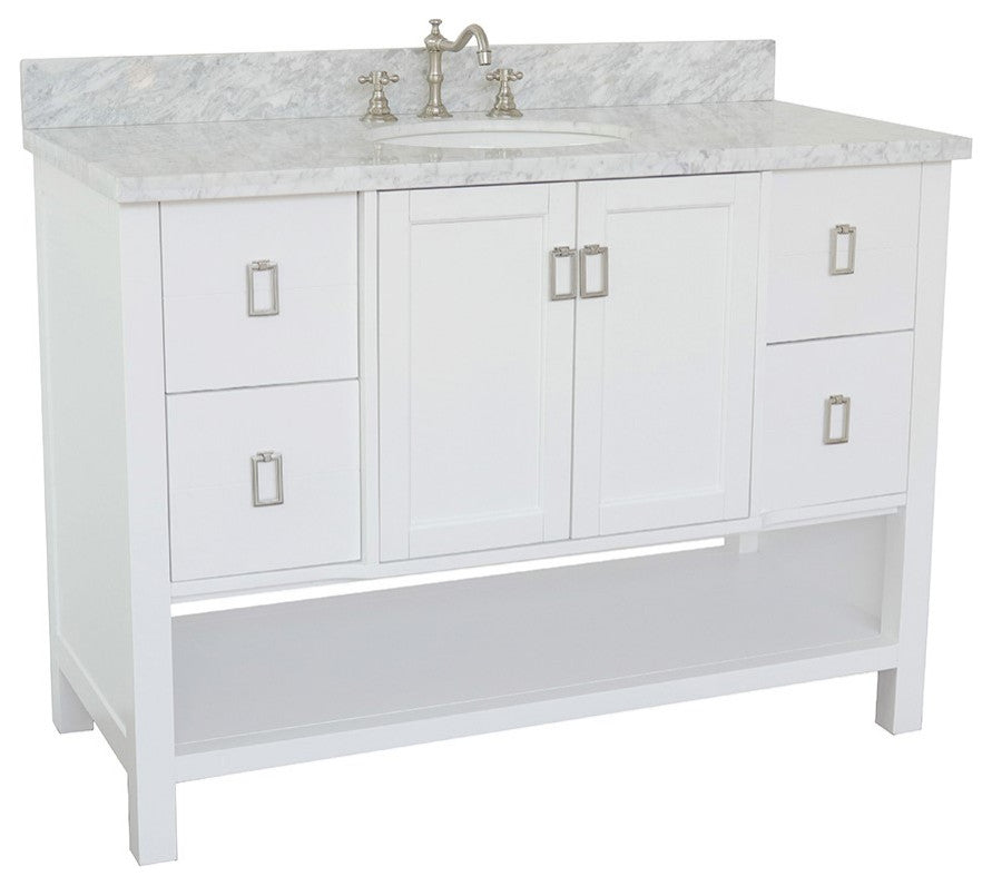 49" Single Vanity, White Finish With White Carrara Top