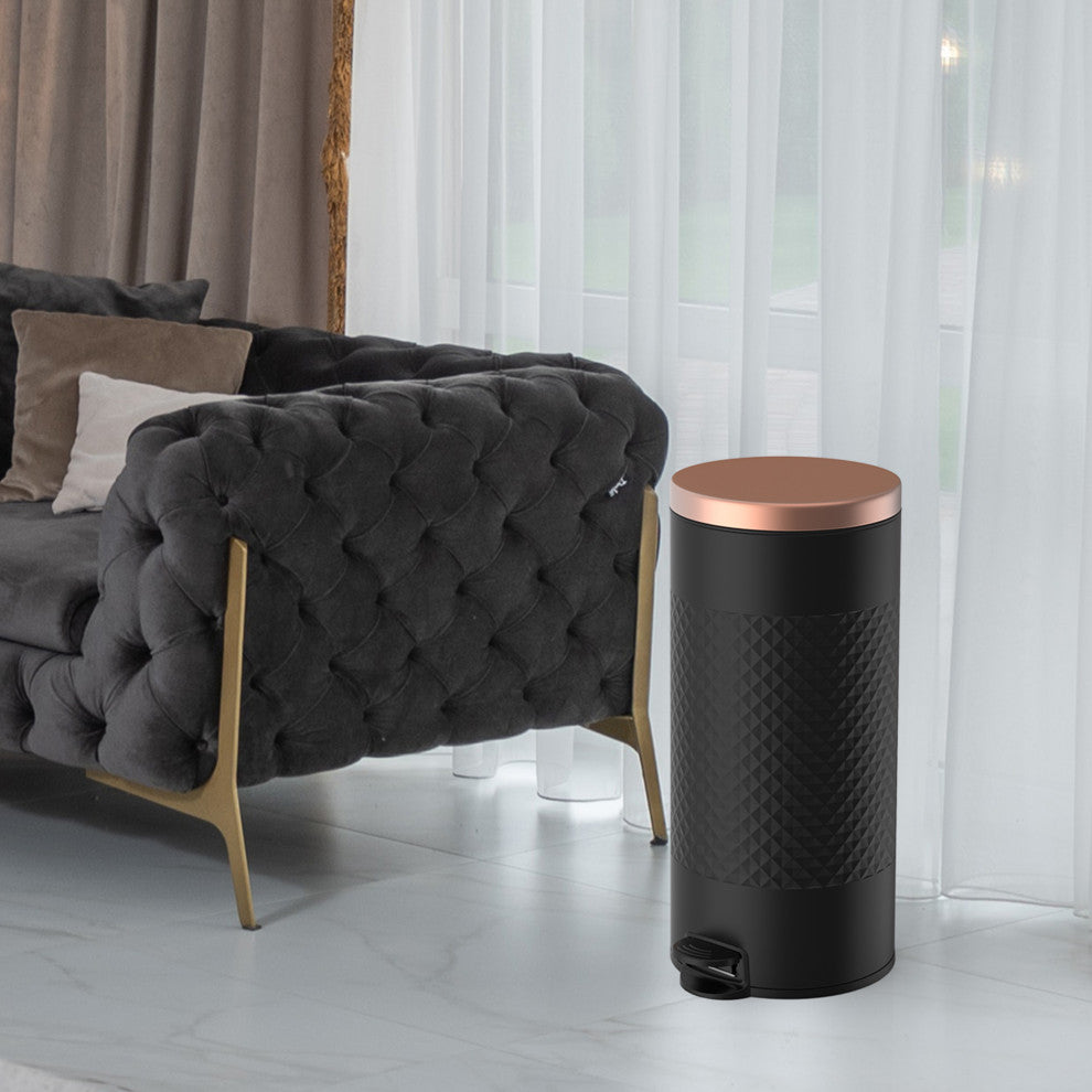 30 liter Black Metal Round Shape Step-on Trash Can Diamond Body