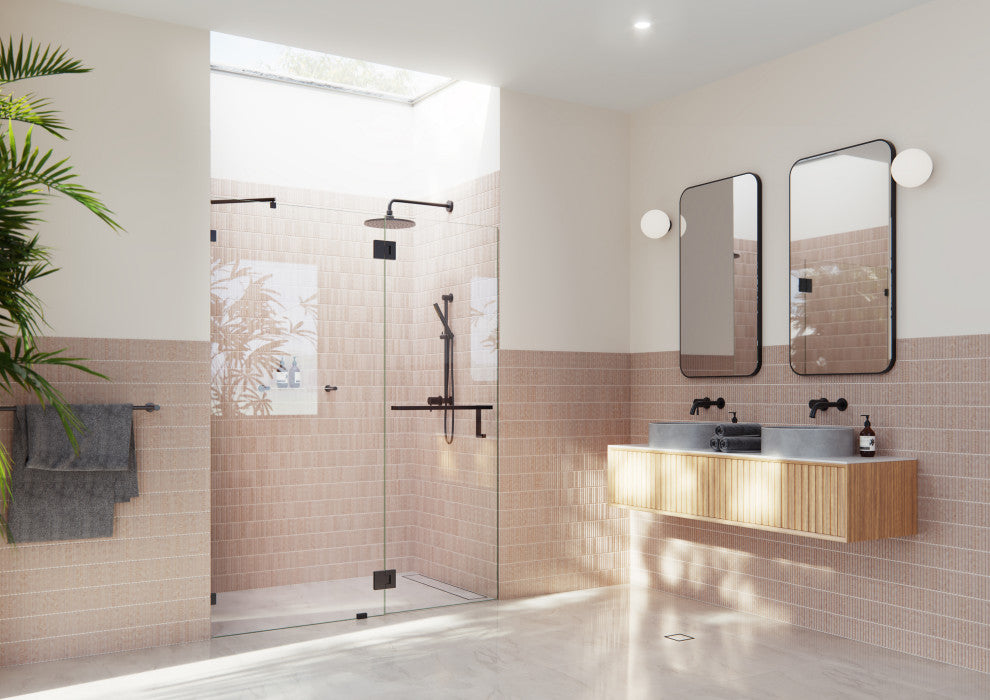 78"x49" Frameless Towel Bar Shower Door Glass Hinge, Oil Rubbed Bronze