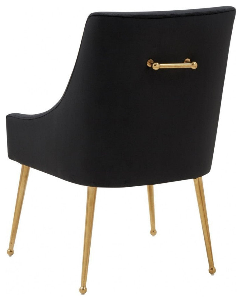 Set of Two Black Gold Velvet Dining Chairs
