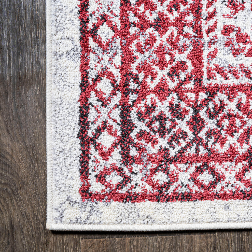 Boho Cottage Medallion Runner Rug, Red/Ivory, 8'x10'