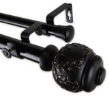 Frond 1" Double Curtain Rod, Black, Black, 120"-170"
