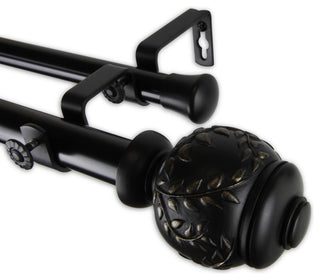 Frond 1" Double Curtain Rod, Black, Black, 120"-170"
