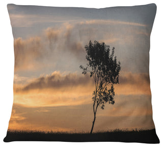 Lonely Tree Silhouette Rightwards Landscape Printed Throw Pillow, 18"x18"