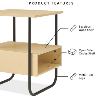 Rivo 18.5" Light Maple Rectangle End Table Open Shelf Bottom Compartment