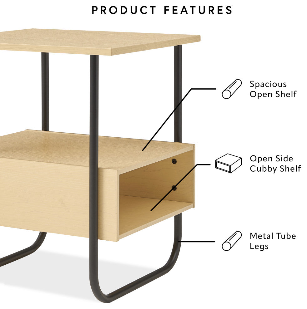 Rivo 18.5" Light Maple Rectangle End Table Open Shelf Bottom Compartment