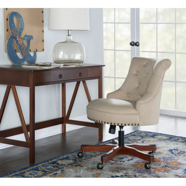 Classic Office Chair, Swivel Design & Diamond Button Tufted Back, Beige Rice