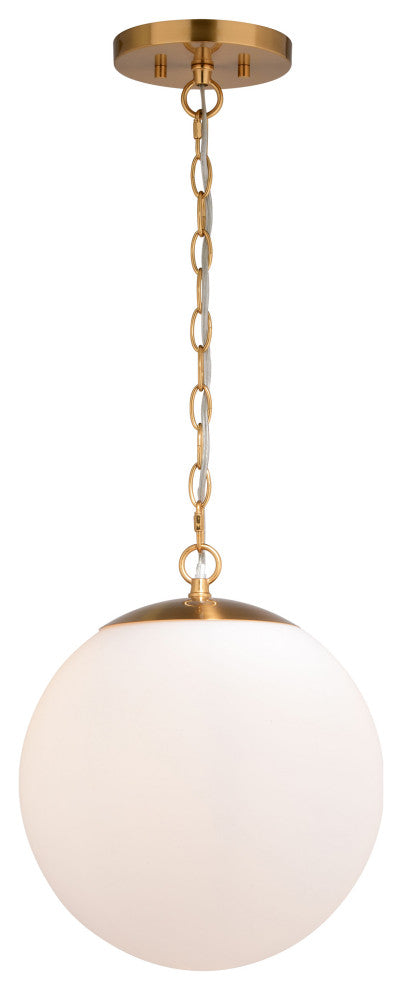 Linden 1-Light Gold Brass Mid-Century Modern Pendant Light White Globe Glass